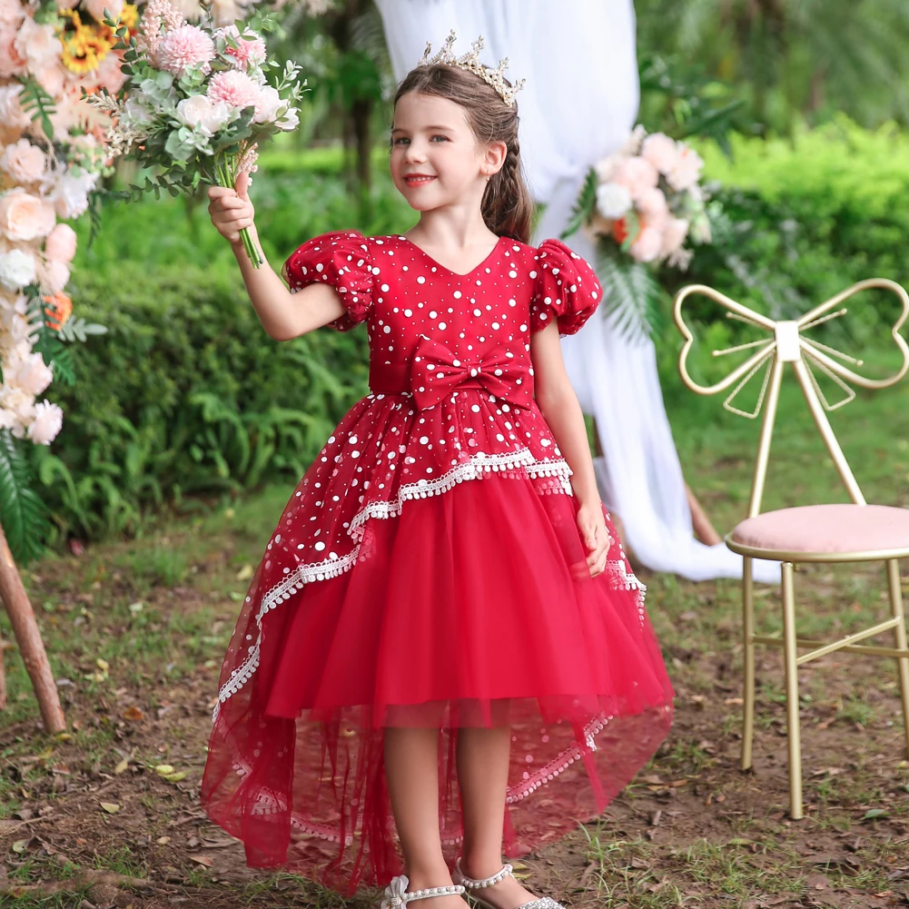 Red Polka-Dot Kids Princess Dress For Girls Ages 3 to 8 Year Bubble Sleeve Party Dress Elegant Party Princess Train Kids Dress
Red Polka-Dot Kids Princess Dress For Girls Ages 3 to 8 Year Bubble Sleeve Party Dress Elegant Party Princess Train Kids Dress