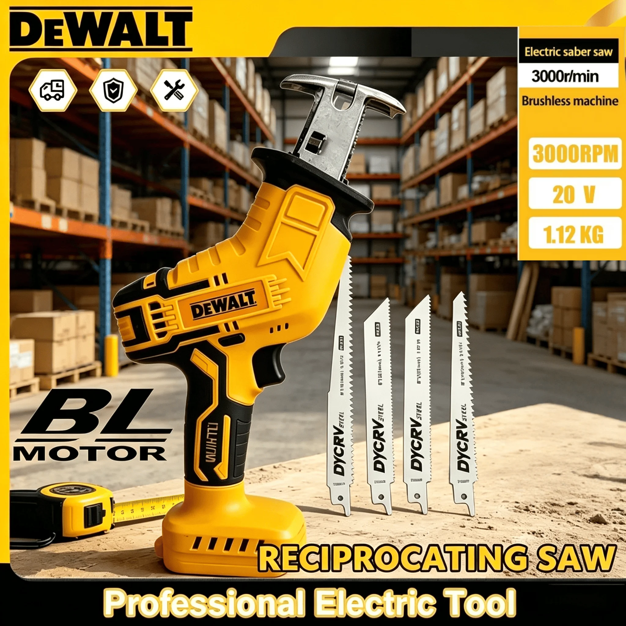 Dewalt 2800RPMCordless 20V Reciprocating Saw Brushless Electric Saw Multifunctional Metal Wood Pipe Cutting Saw Power Tool
Dewalt 2800RPMCordless 20V Reciprocating Saw Brushless Electric Saw Multifunctional Metal Wood Pipe Cutting Saw Power Tool