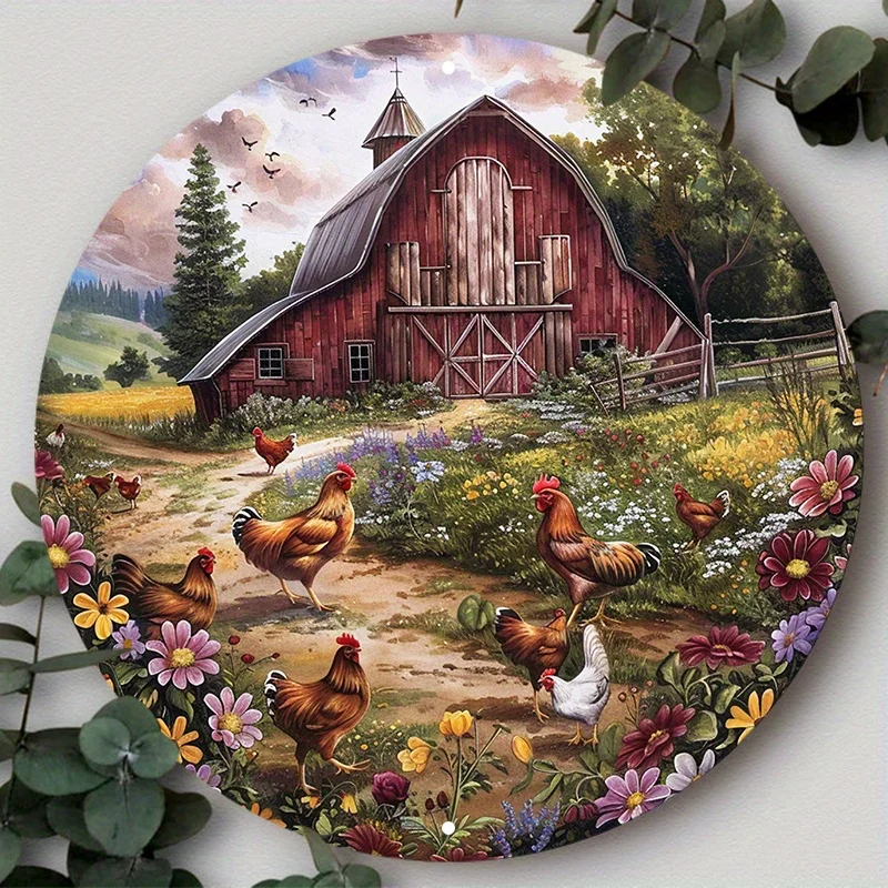 Aluminum Metal Circular Sign, Rooster and Barn Scene, Weather-Resistant Wall Decor for Home, Tavern, Club, and Outdoor Settings
Aluminum Metal Circular Sign, Rooster and Barn Scene, Weather-Resistant Wall Decor for Home, Tavern, Club, and Outdoor Settings