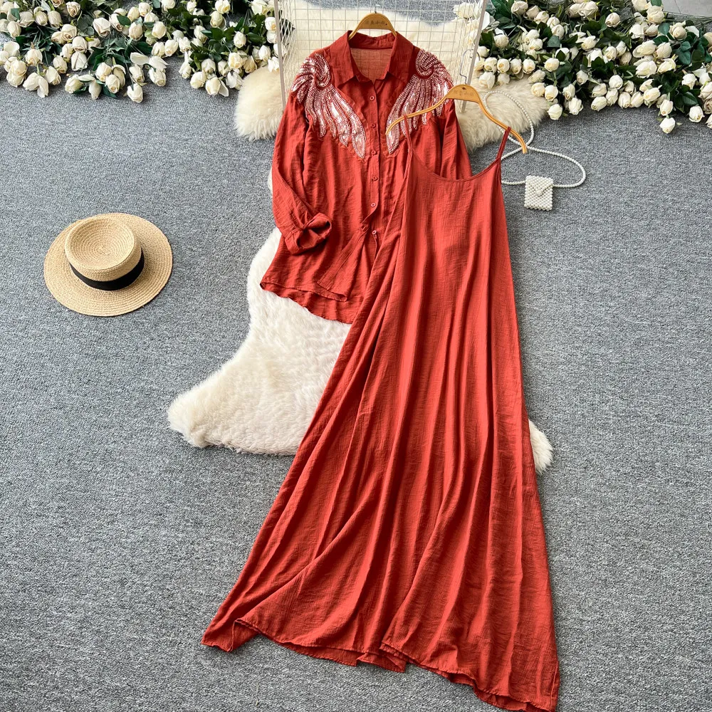 Women Two Piece Sets Dress Set Full Sleeve Shirt Casual Loose Long Dresses Sling A Line Y2k Streetwear Elegant Work Summer 2026
Women Two Piece Sets Dress Set Full Sleeve Shirt Casual Loose Long Dresses Sling A Line Y2k Streetwear Elegant Work Summer 2026