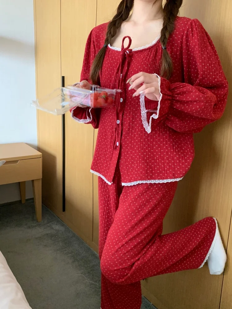 red wave dot print autumn pajamas set women square collar blouse + trouser two piece home suit cotton casual sleepwear sweet
red wave dot print autumn pajamas set women square collar blouse + trouser two piece home suit cotton casual sleepwear sweet