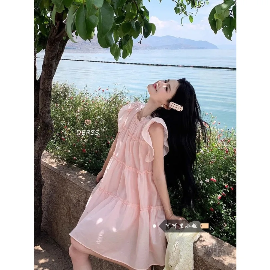 【New style】Pink little fly sleeve dress women's summer new milk dress with sweet first love little doll skirt
【New style】Pink little fly sleeve dress women's summer new milk dress with sweet first love little doll skirt