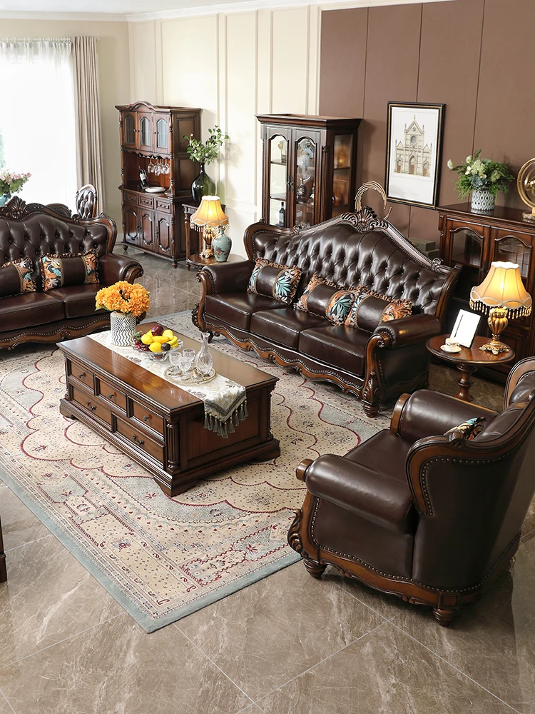 American solid wood sofa leather retro style high-end furniture first layer cowhide combination sofa 1 + 2 + 3
American solid wood sofa leather retro style high-end furniture first layer cowhide combination sofa 1 + 2 + 3