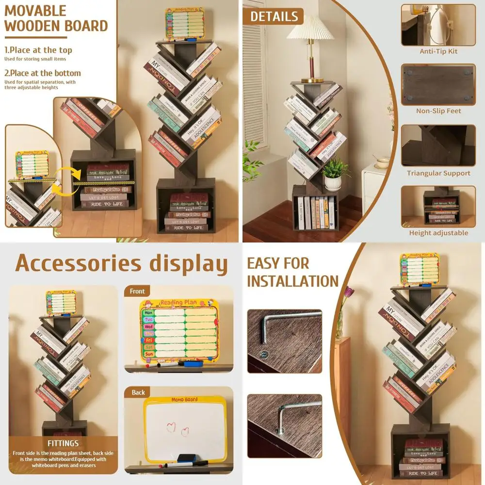 Gray Modern Corner Bookshelf with 7 Tiers, Reading Planner, and Activity Panel for Home, Office, and Living Spaces
Gray Modern Corner Bookshelf with 7 Tiers, Reading Planner, and Activity Panel for Home, Office, and Living Spaces