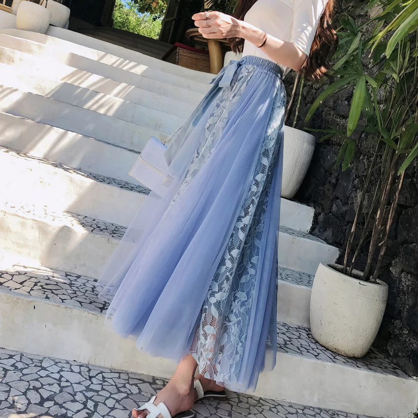 Stylish chic lace-up bow high waist lace embroidered patchwork half skirt female summer sweet temperament chiffon A-line shirt
Stylish chic lace-up bow high waist lace embroidered patchwork half skirt female summer sweet temperament chiffon A-line shirt