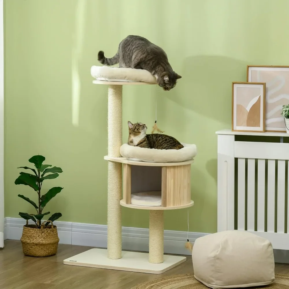 3-Level Cat Tree with Sisal Scratching Posts, Fun Cat Badminton Toy for Playing, Soft Cushions, & Play Areas
3-Level Cat Tree with Sisal Scratching Posts, Fun Cat Badminton Toy for Playing, Soft Cushions, & Play Areas