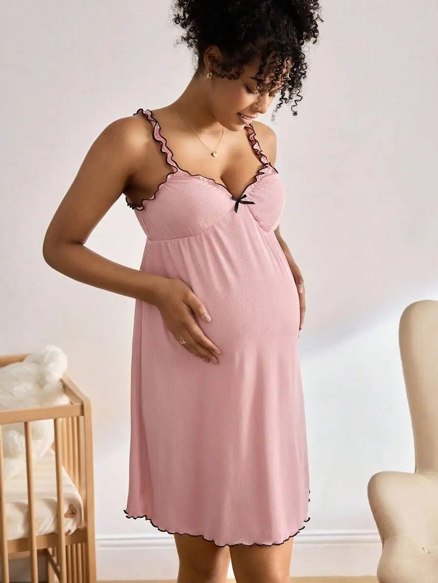 Maternity Nursing Nightgown With Ruffle Trim And Bowknot Detail
Maternity Nursing Nightgown With Ruffle Trim And Bowknot Detail