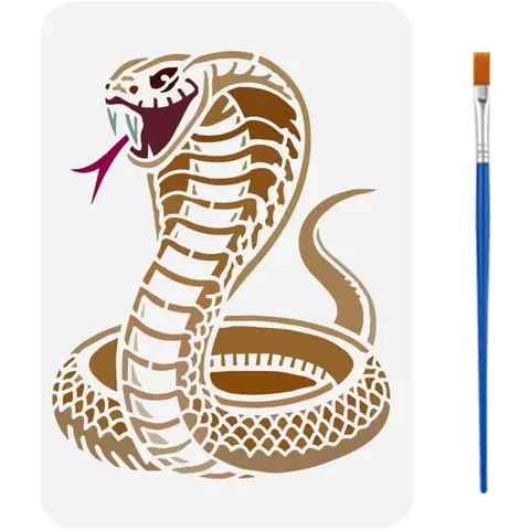 Cobras Stencil with a Paint Brush 11.7x8.3Inch Reusable Snakes Stencil PET Snake Decoration Template Cobras Pattern Animal