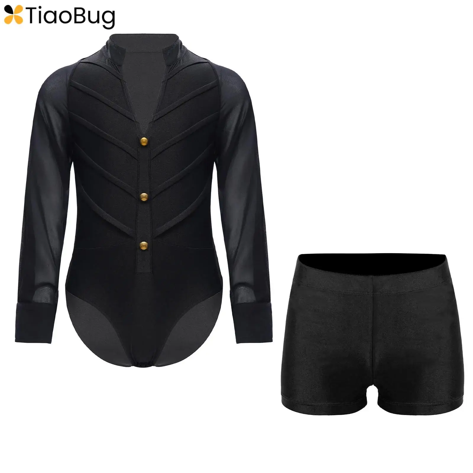 2Pcs Latin Jazz Dance Leotard for Kids Boys Long Sleeve Stand Collar Bodysuit + Shorts for Party Stage Performance Competition
2Pcs Latin Jazz Dance Leotard for Kids Boys Long Sleeve Stand Collar Bodysuit + Shorts for Party Stage Performance Competition
