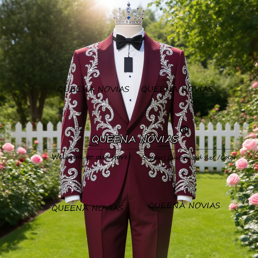 Crystals Beaded Wedding Suits For Men 2 Pieces Sets Single Breasted Groom Blazer Customized Man Party Tuxedos Terno Masculinos
Crystals Beaded Wedding Suits For Men 2 Pieces Sets Single Breasted Groom Blazer Customized Man Party Tuxedos Terno Masculinos