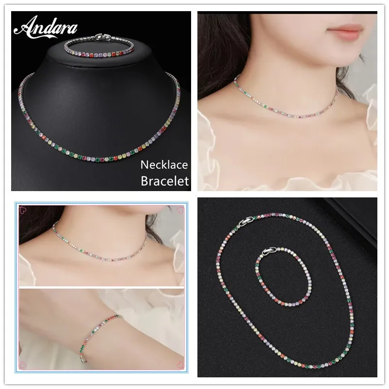 Andara 4 мм браслет с радужным цирконием/ожерелье из стерлингового серебра 925 пробы, теннисная цепочка для женщин и девочек, ювелирные изделия, модный подарок на день рождения 
Andara 4 мм браслет с радужным цирконием/ожерелье из стерлингового серебра 925 пробы, теннисная цепочка для женщин и девочек, ювелирные изделия, модный подарок на день рождения