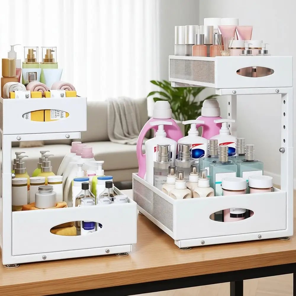 Двухуровневый выдвижной органайзер для шкафа с сетчатыми полками для кухни, ванной и прачечной (белый)
Двухуровневый выдвижной органайзер для шкафа с сетчатыми полками для кухни, ванной и прачечной (белый)