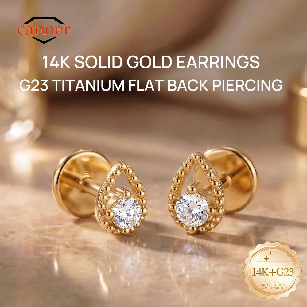 CANNER 14K Solid Gold 3/4mm Hollow Water Droplets G23 Titanium Piercing Stud Cartilage Helix Flat Back Hypoallergenic Earring
CANNER 14K Solid Gold 3/4mm Hollow Water Droplets G23 Titanium Piercing Stud Cartilage Helix Flat Back Hypoallergenic Earring