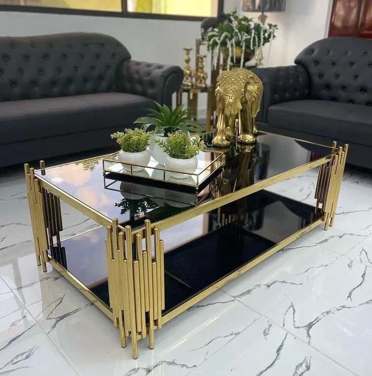 Luxury modern design gold polished stanieless steel tempered glass top rectangle coffee table
Luxury modern design gold polished stanieless steel tempered glass top rectangle coffee table