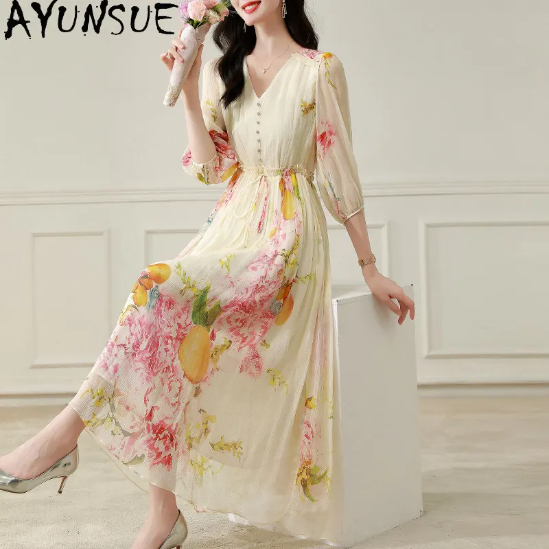 AYUSNUE 100% Mulberry Silk Summer Dress High-end Women's Dress Print Long Dresses for Women Clothing 2026 Fashion Vestidos Mujer
AYUSNUE 100% Mulberry Silk Summer Dress High-end Women's Dress Print Long Dresses for Women Clothing 2026 Fashion Vestidos Mujer