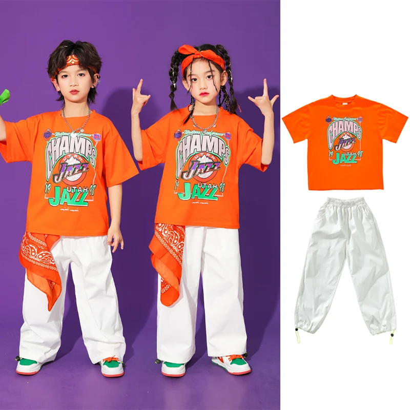 Street Dance Clothes For Children Orange Tops White Cargo Pants Suit Jazz Dance Costume Popping Hip Hop Dance Outfit YS4736
Street Dance Clothes For Children Orange Tops White Cargo Pants Suit Jazz Dance Costume Popping Hip Hop Dance Outfit YS4736