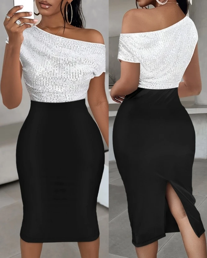 Elegant Party Dresses for Women 2023 Winter New Fashion Sexy Off Shoulder Colorblock Contrast Sequin Midi Dress Female Clothing
Elegant Party Dresses for Women 2023 Winter New Fashion Sexy Off Shoulder Colorblock Contrast Sequin Midi Dress Female Clothing