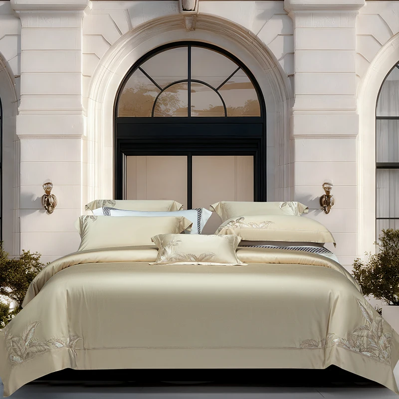 Champagne Luxury Leaf Embroidery Bedding Set 1000TC Lyocell Soft Silky Cooling Duvet Cover Flat/Fitted Bed Sheet Pillowcases
Champagne Luxury Leaf Embroidery Bedding Set 1000TC Lyocell Soft Silky Cooling Duvet Cover Flat/Fitted Bed Sheet Pillowcases