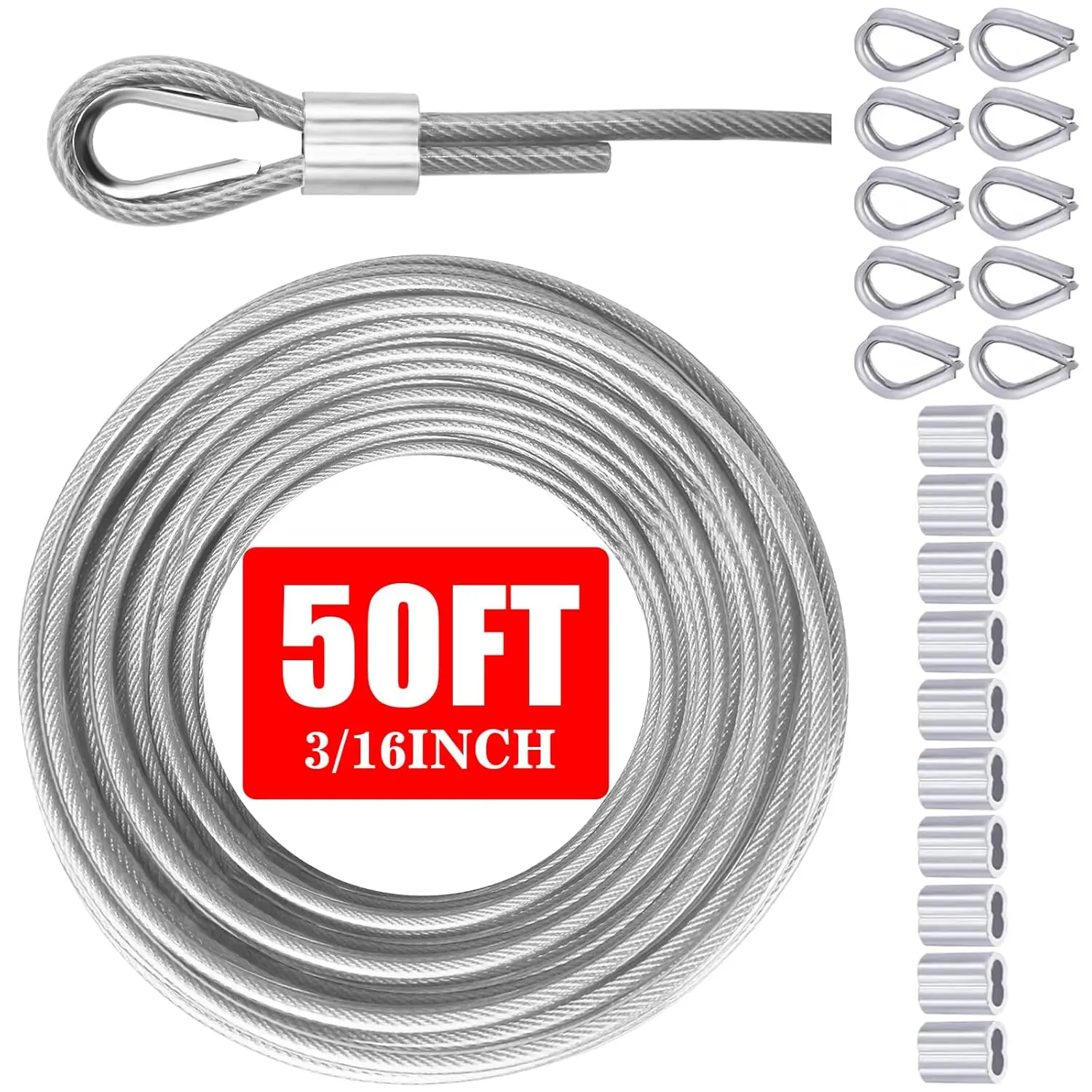 Stainless Steel Cable & Wire Rope 3/16" Vinyl Coated 50-200ft for String Lights
Stainless Steel Cable & Wire Rope 3/16" Vinyl Coated 50-200ft for String Lights