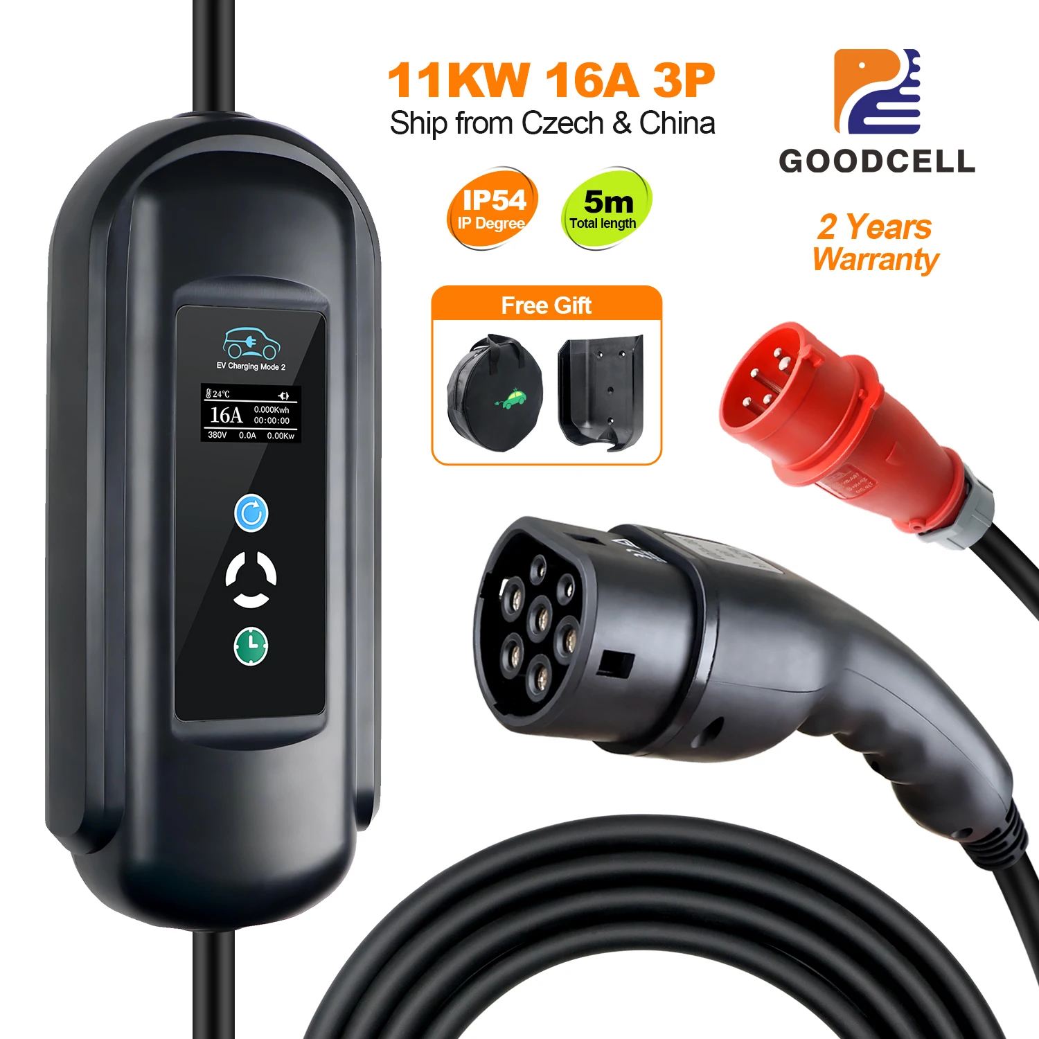 GOODCELL 11KW 16A Type2 Portable EV Charger IEC62196-2 Charging Box Electric Vehicle PHEV Cars Charger CEE Plug 5M Cable
GOODCELL 11KW 16A Type2 Portable EV Charger IEC62196-2 Charging Box Electric Vehicle PHEV Cars Charger CEE Plug 5M Cable