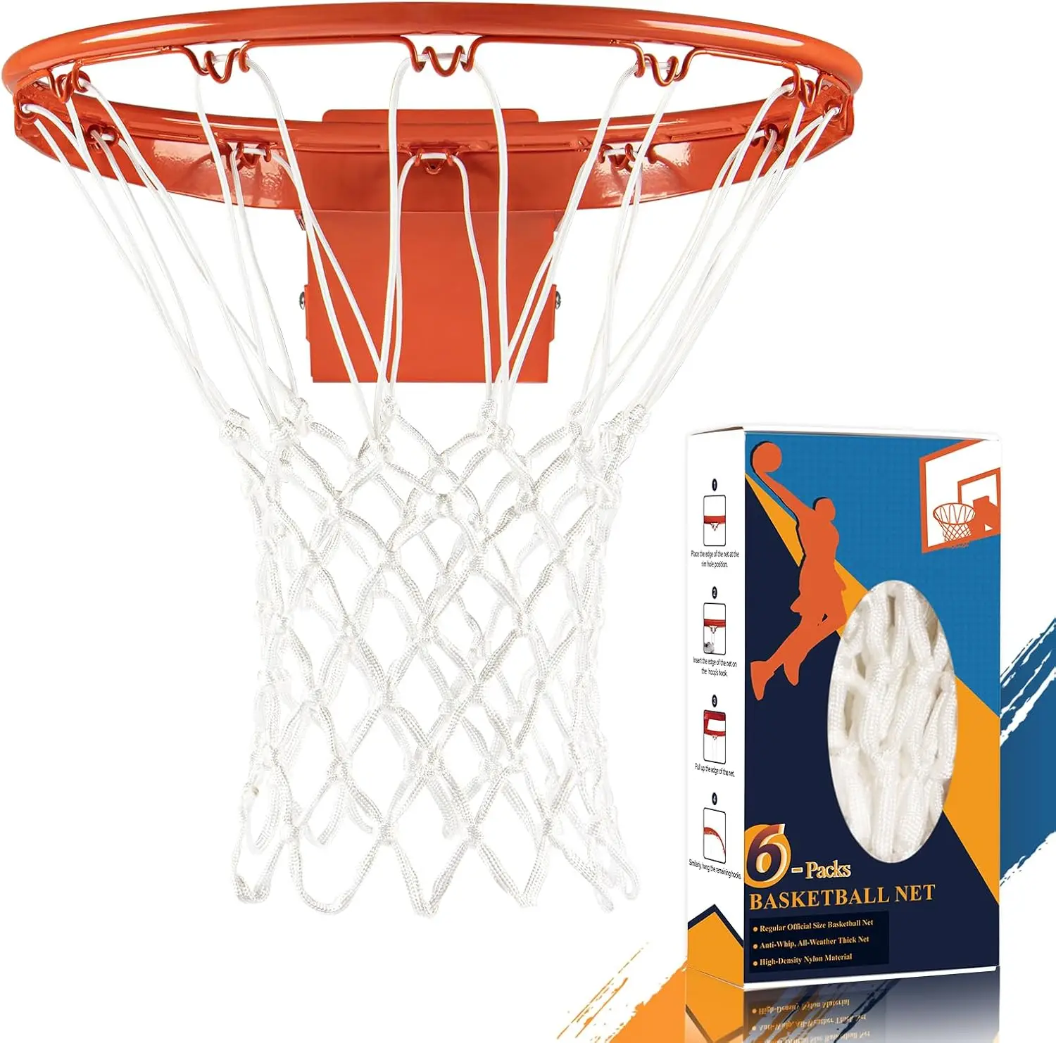 Heavy Duty Nylon Basketball Net, 12 Loops, All Weather, Anti-Whip, Fits Standard Rims, Gift Box
Heavy Duty Nylon Basketball Net, 12 Loops, All Weather, Anti-Whip, Fits Standard Rims, Gift Box