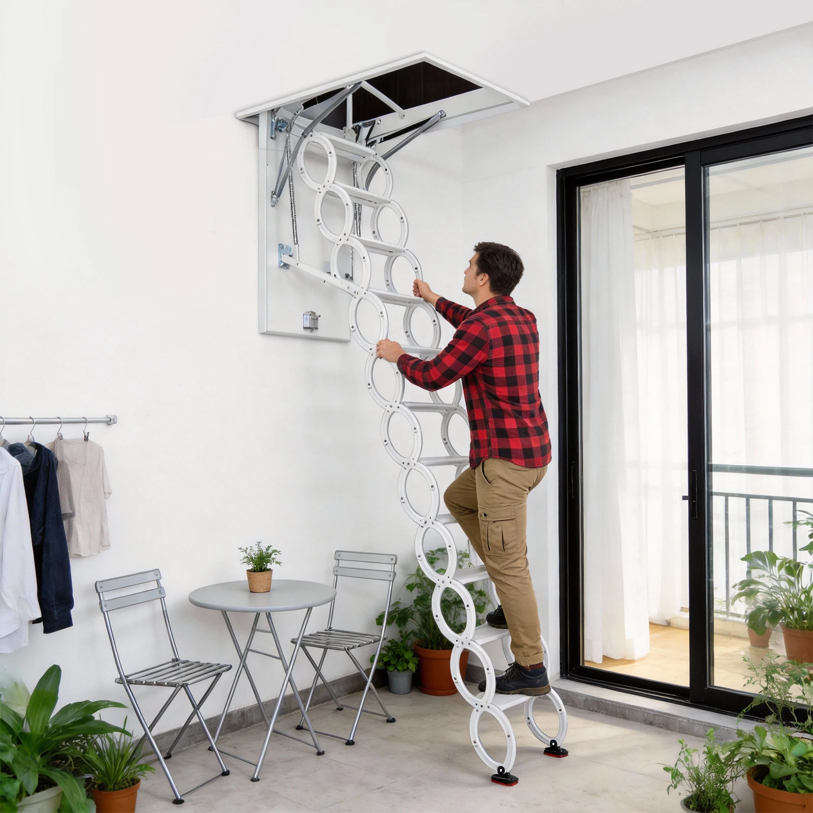 Retractable Attic Ladder Ceiling Pull Down System Heavy Duty 660LBS Capacity Telescopic Loft Stairs for Basement
Retractable Attic Ladder Ceiling Pull Down System Heavy Duty 660LBS Capacity Telescopic Loft Stairs for Basement