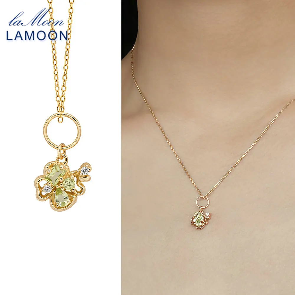 LAMOON Lucky Natural Peridot Four Leaf Clover Pendant Necklace For Women Cute Simple 925 SterlingSilver Gold Plated Fine Jewelry
LAMOON Lucky Natural Peridot Four Leaf Clover Pendant Necklace For Women Cute Simple 925 SterlingSilver Gold Plated Fine Jewelry