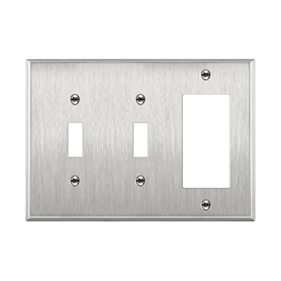 Combination Toggle Light Decorator Switch Metal Wall Plate, Corrosive Resistant, Size 3-Gang 4.50" x 6.38", 430 Gauge Alloy, 77
Combination Toggle Light Decorator Switch Metal Wall Plate, Corrosive Resistant, Size 3-Gang 4.50" x 6.38", 430 Gauge Alloy, 77