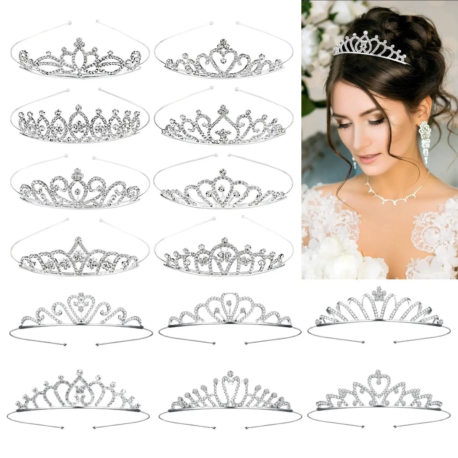 14PCS Elegant Rhinestone Crown Tiara, Silvery Crown Headbands, Sparkling Faux Crystal Crown, Elegant Hair Accessories for Women, Suitable for Birthday Gifts, Party, Wedding, Brides, Bridesmaids, Prom, Halloween, Christmas, New Year's
14PCS Elegant Rhinestone Crown Tiara, Silvery Crown Headbands, Sparkling Faux Crystal Crown, Elegant Hair Accessories for Women, Suitable for Birthday Gifts, Party, Wedding, Brides, Bridesmaids, Prom, Halloween, Christmas, New Year's