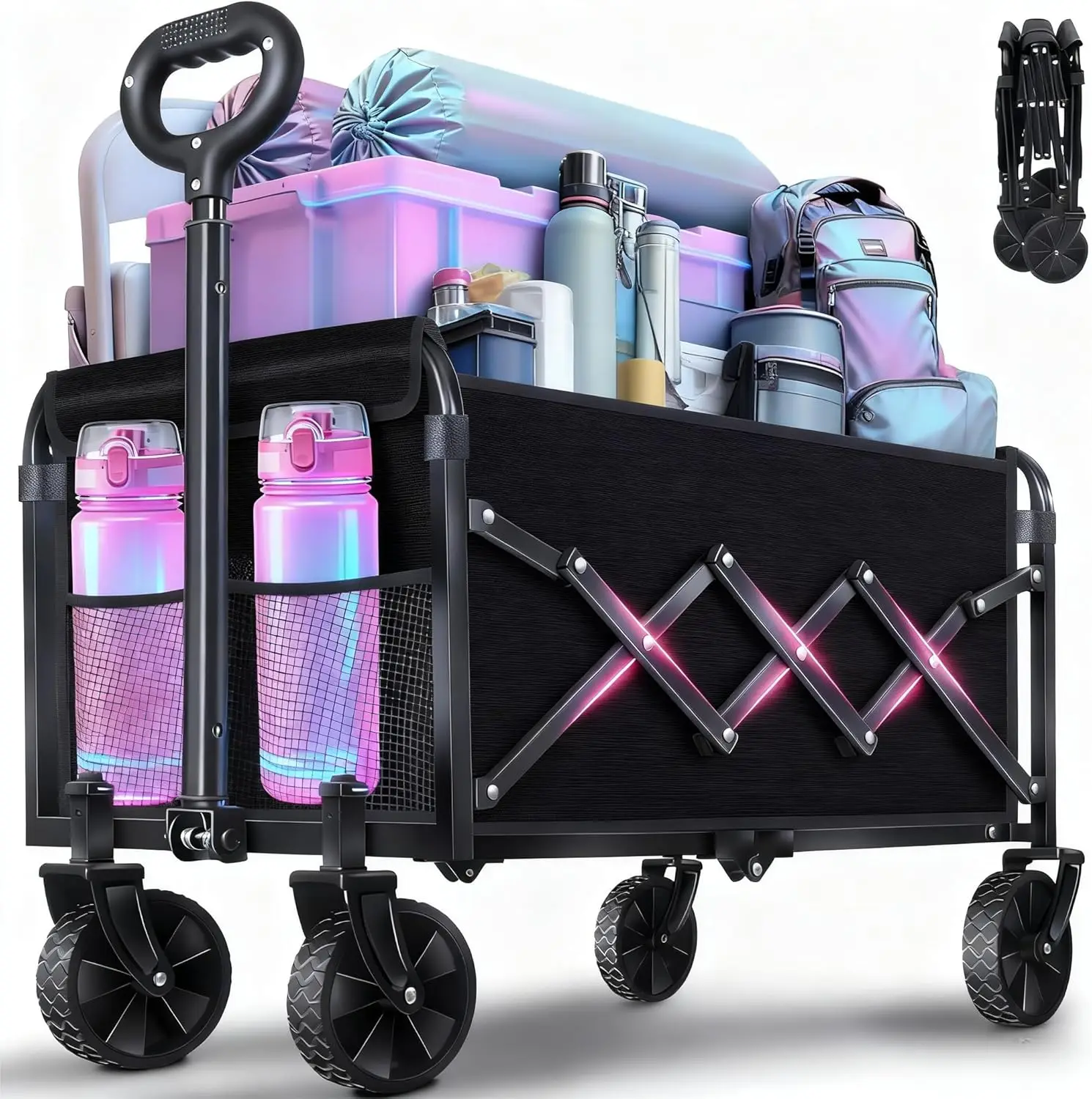Collapsible Folding Utility Wagon Cart with Wheels, 360 Lbs Heavy Duty Outdoor Foldable Wagon with Adjustable Handle, 2 Drink
Collapsible Folding Utility Wagon Cart with Wheels, 360 Lbs Heavy Duty Outdoor Foldable Wagon with Adjustable Handle, 2 Drink