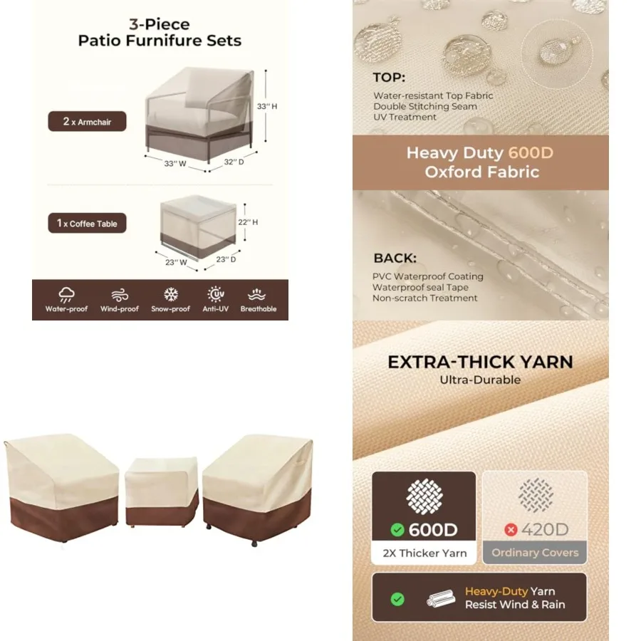 Patio Furniture Covers Set, Outdoor Furniture Cover Waterproof, 600D Heavy Duty Lawn Furniture Covers Set
Patio Furniture Covers Set, Outdoor Furniture Cover Waterproof, 600D Heavy Duty Lawn Furniture Covers Set