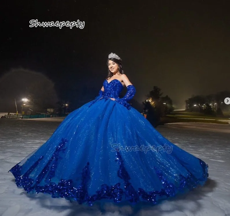 Sparkly Royal Blue Sequins Quinceanera Dresses Appliques Ball Gown Appliques Princess Sweet 16 Dress Prom Party Customized
Sparkly Royal Blue Sequins Quinceanera Dresses Appliques Ball Gown Appliques Princess Sweet 16 Dress Prom Party Customized