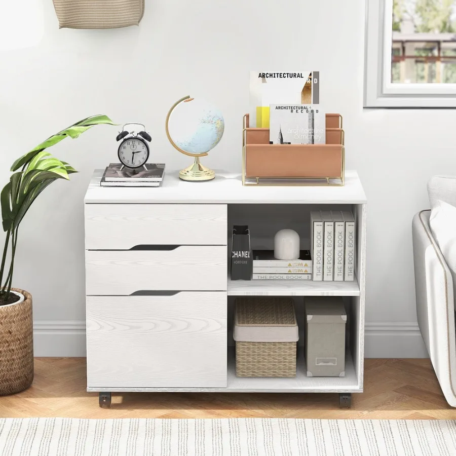 3 Drawer File Cabinet with Wheels and Open Storage Shelves for Home Office White
3 Drawer File Cabinet with Wheels and Open Storage Shelves for Home Office White