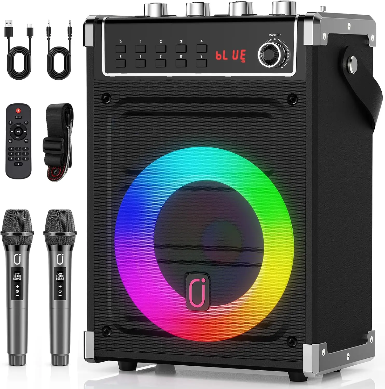 Portable Karaoke Machine with Wireless Mics, Bluetooth Speaker, LED Lights, TWS, AUX, FM, REC PA System for Parties
Portable Karaoke Machine with Wireless Mics, Bluetooth Speaker, LED Lights, TWS, AUX, FM, REC PA System for Parties