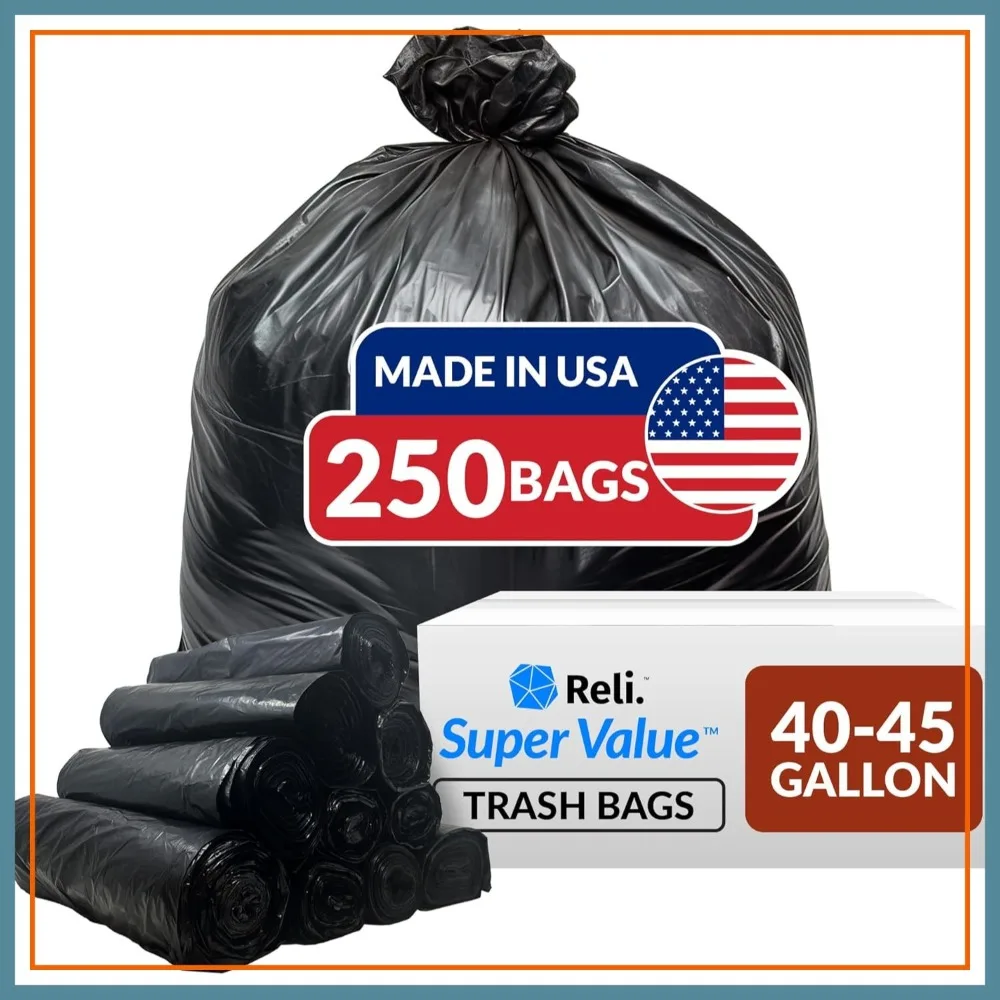 Reli. 40-45 Gallon Heavy Duty Trash Bags, 250 Count, Super Sizeable, Black
Reli. 40-45 Gallon Heavy Duty Trash Bags, 250 Count, Super Sizeable, Black