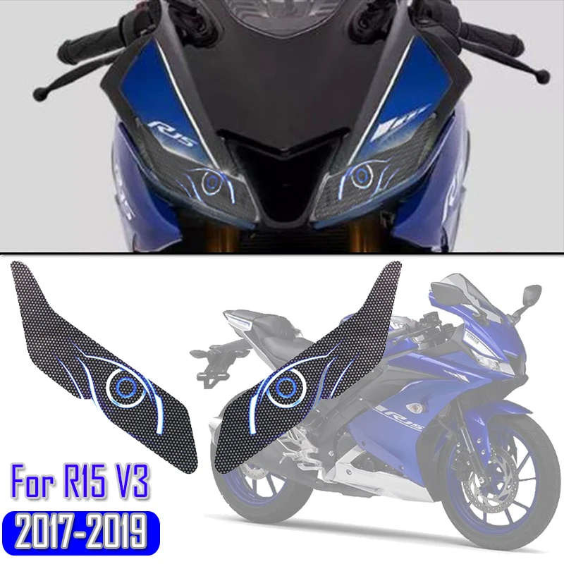 Для YAMAHA YZF-R15 V3 YZF-R125 V3 2017 2018 2019, передний обтекатель мотоцикла, защитная наклейка для фар, защитная наклейка для головы
Для YAMAHA YZF-R15 V3 YZF-R125 V3 2017 2018 2019, передний обтекатель мотоцикла, защитная наклейка для фар, защитная наклейка для головы