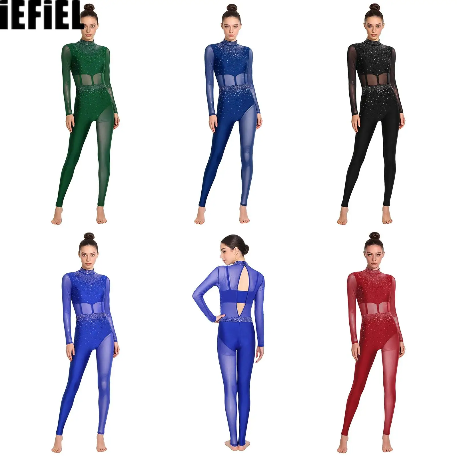 Womens Gymnastics Dance Bodysuit Rhinestone Sheer Mesh Patchwork Cutout Back Full-body Jumpsuit for Figure Skating Performance
Womens Gymnastics Dance Bodysuit Rhinestone Sheer Mesh Patchwork Cutout Back Full-body Jumpsuit for Figure Skating Performance