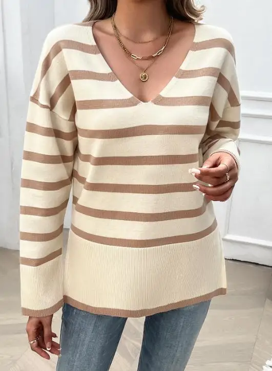 Cotton T Shirt Woman 2025 Casual Vacation Style Contrasting Striped Long Sleeved V-Neck Fashion Women's Sweater Woman Clothing
Cotton T Shirt Woman 2025 Casual Vacation Style Contrasting Striped Long Sleeved V-Neck Fashion Women's Sweater Woman Clothing