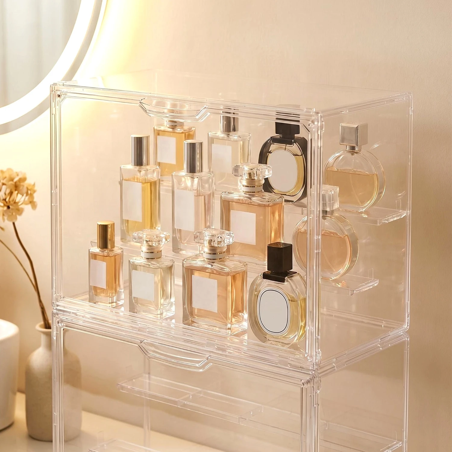 1/2/4pcs Clear Acrylic Cosmetic Storage Box with Magnetic Door & Adjustable Shelves - Stackable Suitable for Bathroom Vanity, Desktop Skincare Organizer, Perfume Display Case with Adjustable Shelves for Home, Plastic Shelf Unit
1/2/4pcs Clear Acrylic Cosmetic Storage Box with Magnetic Door & Adjustable Shelves - Stackable Suitable for Bathroom Vanity, Desktop Skincare Organizer, Perfume Display Case with Adjustable Shelves for Home, Plastic Shelf Unit
