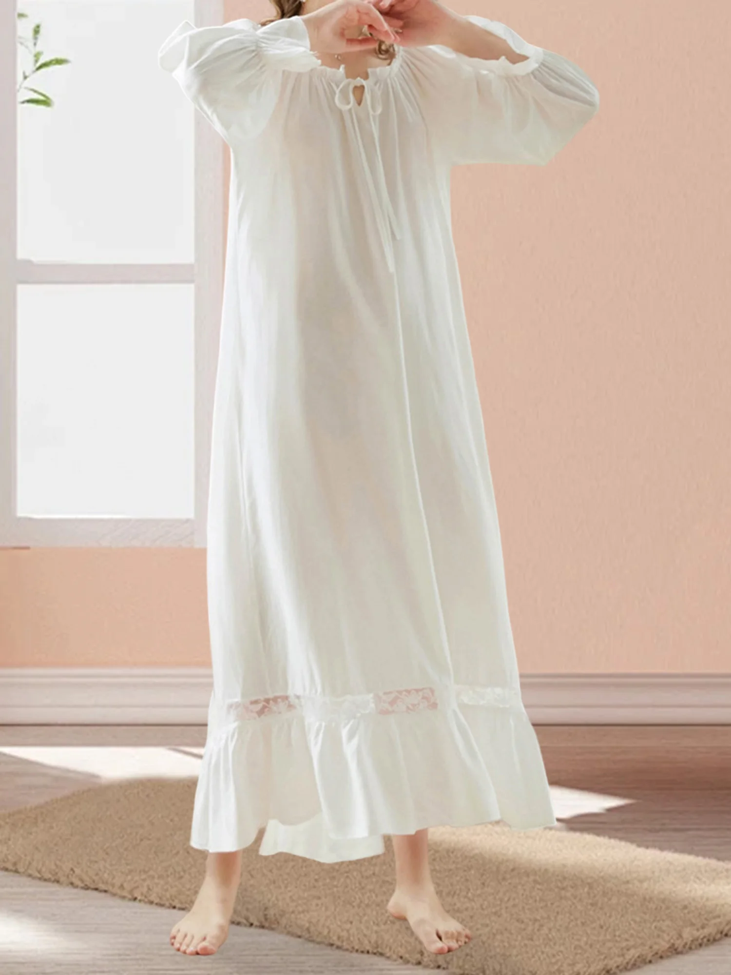 Up-Round Patchwork-Lace Round Neck Long Loose-Tie Hem Pajama Casual Lace Ruffle Hem Pajama Up Top Rated
Up-Round Patchwork-Lace Round Neck Long Loose-Tie Hem Pajama Casual Lace Ruffle Hem Pajama Up Top Rated