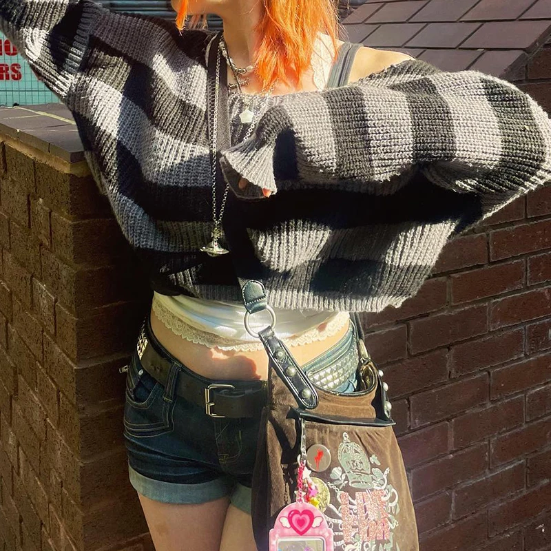 2000s Retro Dark Academia Sweater E-girl Gothic Striped Knitted Pullovers Y2K Vintage Harajuku Grunge Jumpers Autumn Clothes
2000s Retro Dark Academia Sweater E-girl Gothic Striped Knitted Pullovers Y2K Vintage Harajuku Grunge Jumpers Autumn Clothes