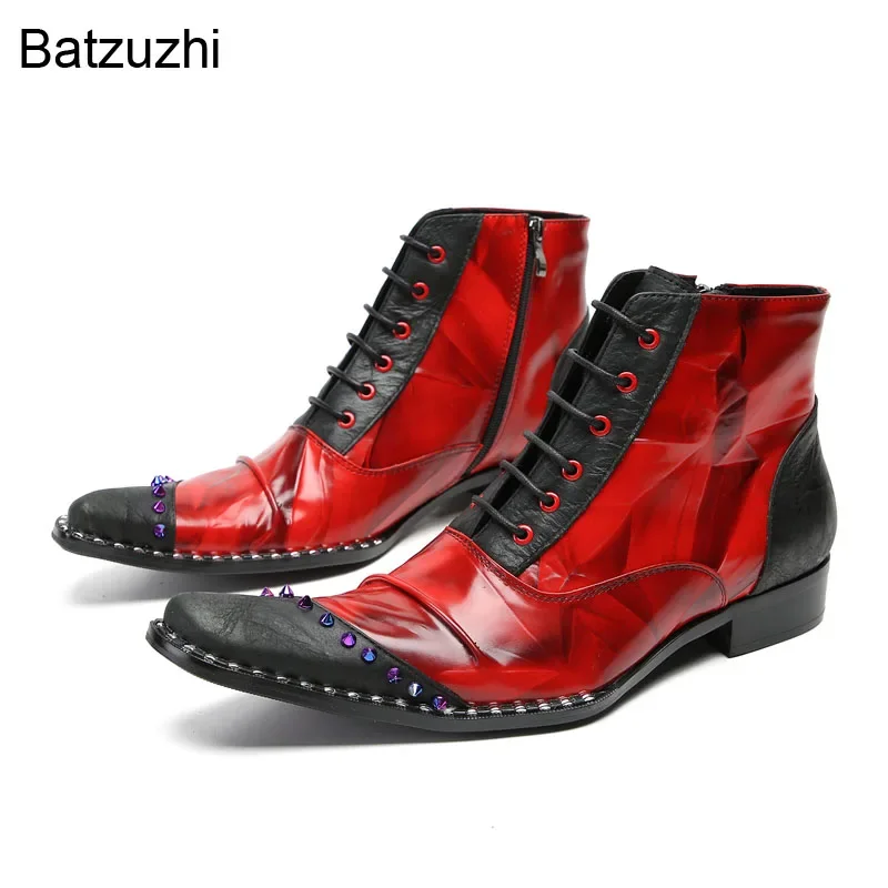 Batzuzhi Fashion Rock Men's Boots Lace-up Black Red Men's Genuine Leather Short Boots for Party and Wedding, Business, 38-46!
Batzuzhi Fashion Rock Men's Boots Lace-up Black Red Men's Genuine Leather Short Boots for Party and Wedding, Business, 38-46!
