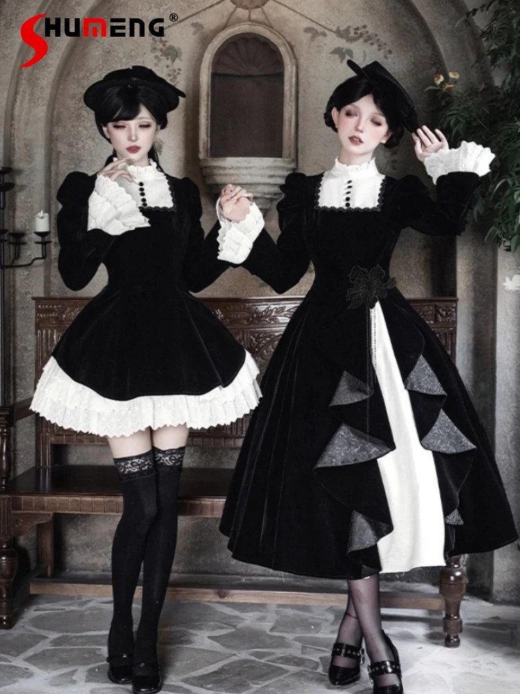 Original French Court Retro Elegant Lolita Long Velvet Dress Autumn Winter Women's Slim Fit Cute Bow Long Sleeve Gothic Dress
Original French Court Retro Elegant Lolita Long Velvet Dress Autumn Winter Women's Slim Fit Cute Bow Long Sleeve Gothic Dress