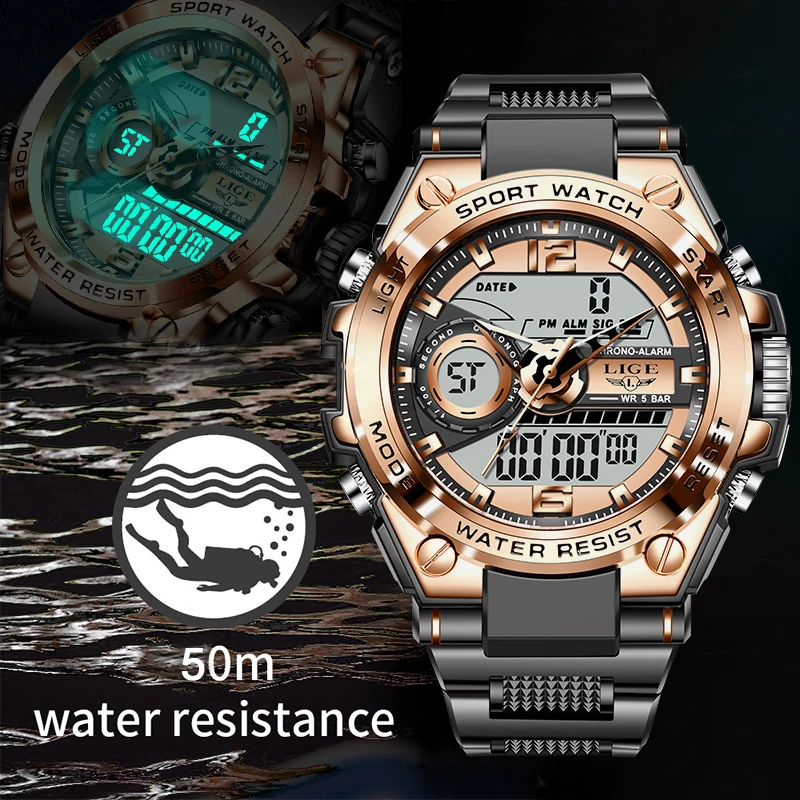 LIGE Casual Sport Dual Digital Display Quartz Man Watch Waterproof Alarm Luminous Electronic Watches Wristwatch Reloj Hombre+Box
LIGE Casual Sport Dual Digital Display Quartz Man Watch Waterproof Alarm Luminous Electronic Watches Wristwatch Reloj Hombre+Box