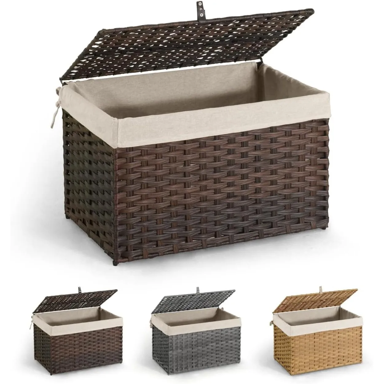 CAPHAUS 105L Synthetic Rattan Storage Basket w/Lid, Handwoven Basket w/Handles, Laundry Basket w/Lid, 2 Liner Bags, Clothes Bask
CAPHAUS 105L Synthetic Rattan Storage Basket w/Lid, Handwoven Basket w/Handles, Laundry Basket w/Lid, 2 Liner Bags, Clothes Bask
