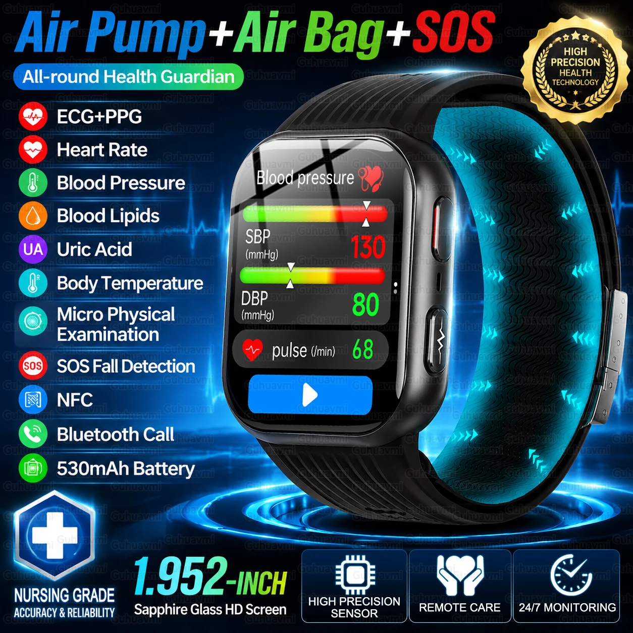 2026 Air Pump Smart Watch Airbag Accurate Blood Pressure ECG Heart Rate Body Temp Monitor NFC Bluetooth Call SOS Health Watches
2026 Air Pump Smart Watch Airbag Accurate Blood Pressure ECG Heart Rate Body Temp Monitor NFC Bluetooth Call SOS Health Watches