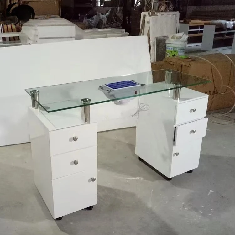 Nail Table Manicure Desk Black White Customized Glass Tabletop Countertop with Dusty Collector
Nail Table Manicure Desk Black White Customized Glass Tabletop Countertop with Dusty Collector