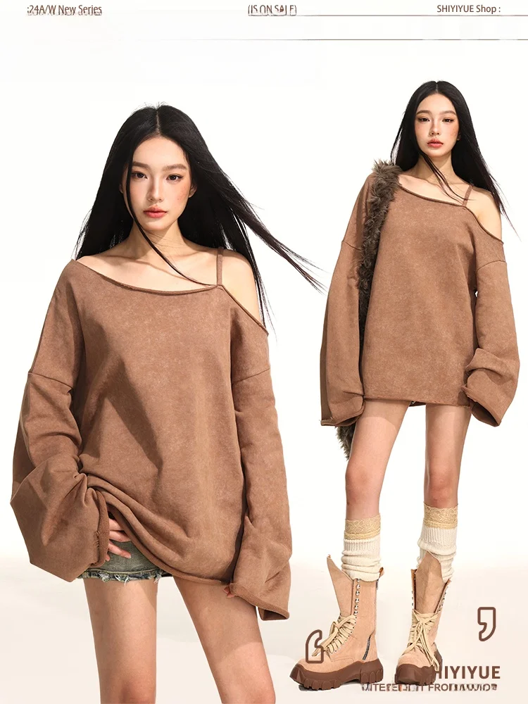 Loose Shoulder Long Sleeve Sweatshirt Women Spring Autumn Chic Lazy One Shoulder Vintage Personality Top Ladies Casual Wear
Loose Shoulder Long Sleeve Sweatshirt Women Spring Autumn Chic Lazy One Shoulder Vintage Personality Top Ladies Casual Wear