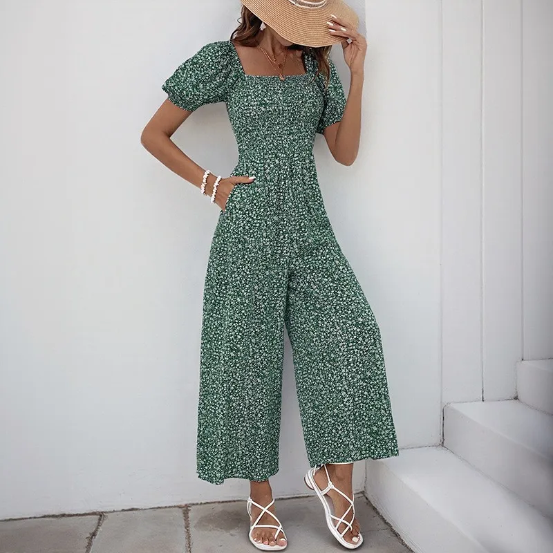 Women's Jumpsuit Floral Print High Waist Jumpsuits Square Neck Puff Sleeve Romper Smocked Waist Wide Leg Jumpsuit Overalls Women
Women's Jumpsuit Floral Print High Waist Jumpsuits Square Neck Puff Sleeve Romper Smocked Waist Wide Leg Jumpsuit Overalls Women