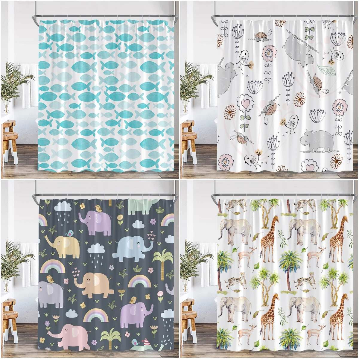 Cute Cartoon Animals Shower Curtains Fish Cats Lion Elephant Bathroom Decorations Cartoon Kids Polyester Bath Curtains with Hook
Cute Cartoon Animals Shower Curtains Fish Cats Lion Elephant Bathroom Decorations Cartoon Kids Polyester Bath Curtains with Hook